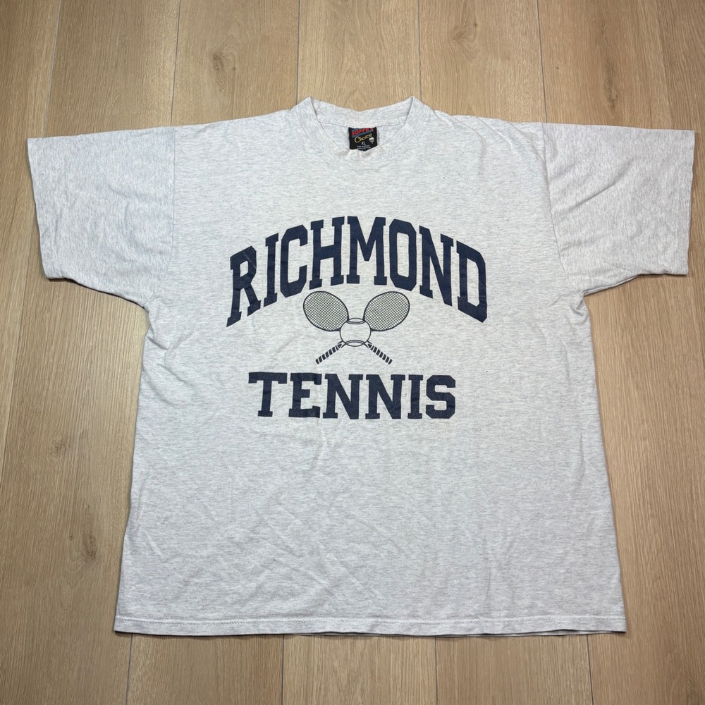 Vintage Soffe Richmond Spiders Tennis T Shirt XL Gray Made in USA Cotton Graphic